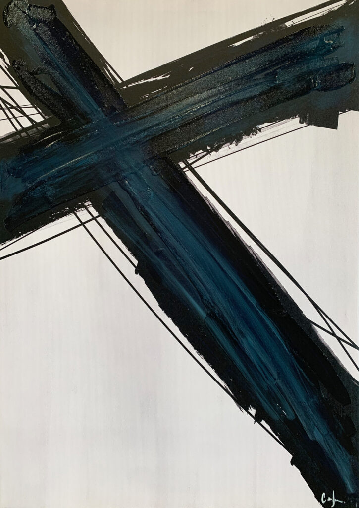 Diseño de cruz abstracta en azules profundos
