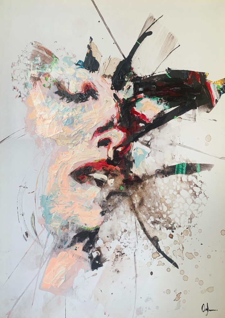Pintura de retrato en técnica mixta abstracta