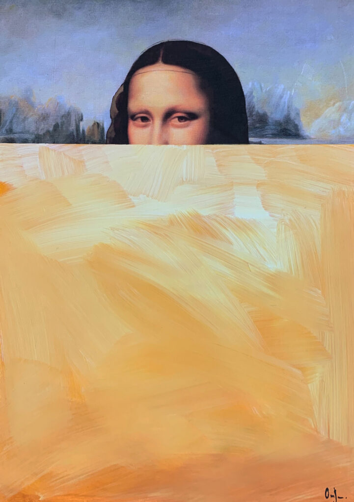 Visión abstracta de la Mona Lisa con acentos dorados
