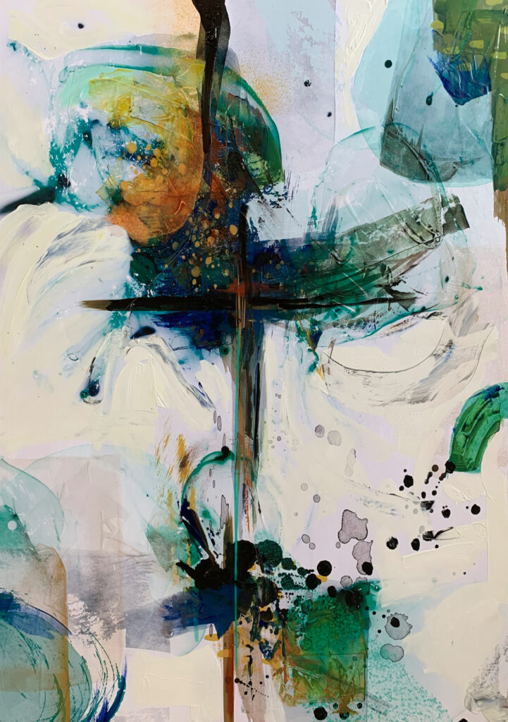 Arte en técnica mixta con capas superpuestas