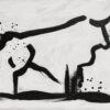 Pintura abstracta de toro en blanco y negro