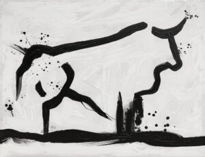Pintura abstracta de toro en blanco y negro