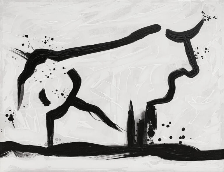 Pintura abstracta de toro en blanco y negro