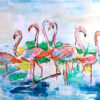 Obra de flamencos en tonos vibrantes