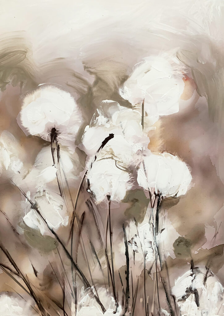 Arte floral abstracto en paleta neutra