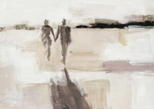 Pareja abstracta caminando en la playa