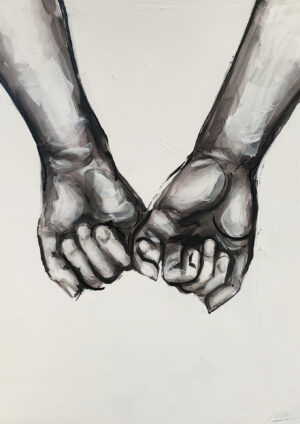 Dibujo monocromo de manos enlazadas