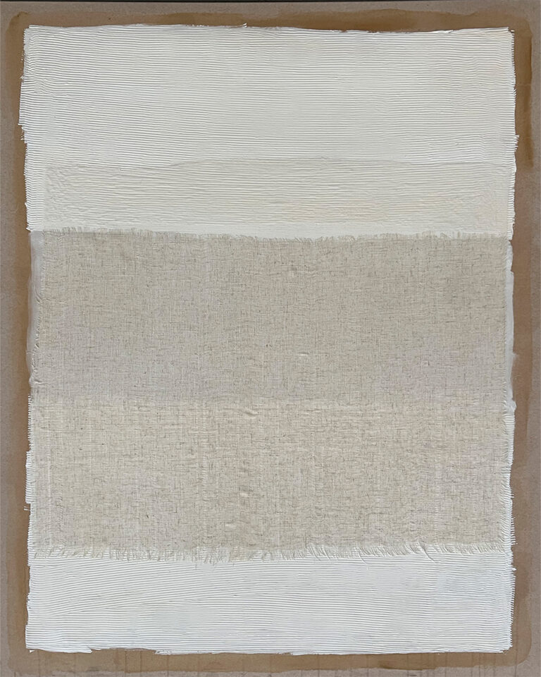 Cuadro abstracto texturizado en tonos neutros y lino