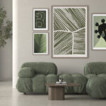 Decoración de salón moderno con arte en verde