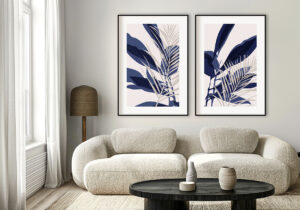 Arte floral moderno con hojas azules