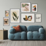 Decoración de salón elegante con arte impreso