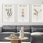 Láminas botánicas minimalistas sobre sofá