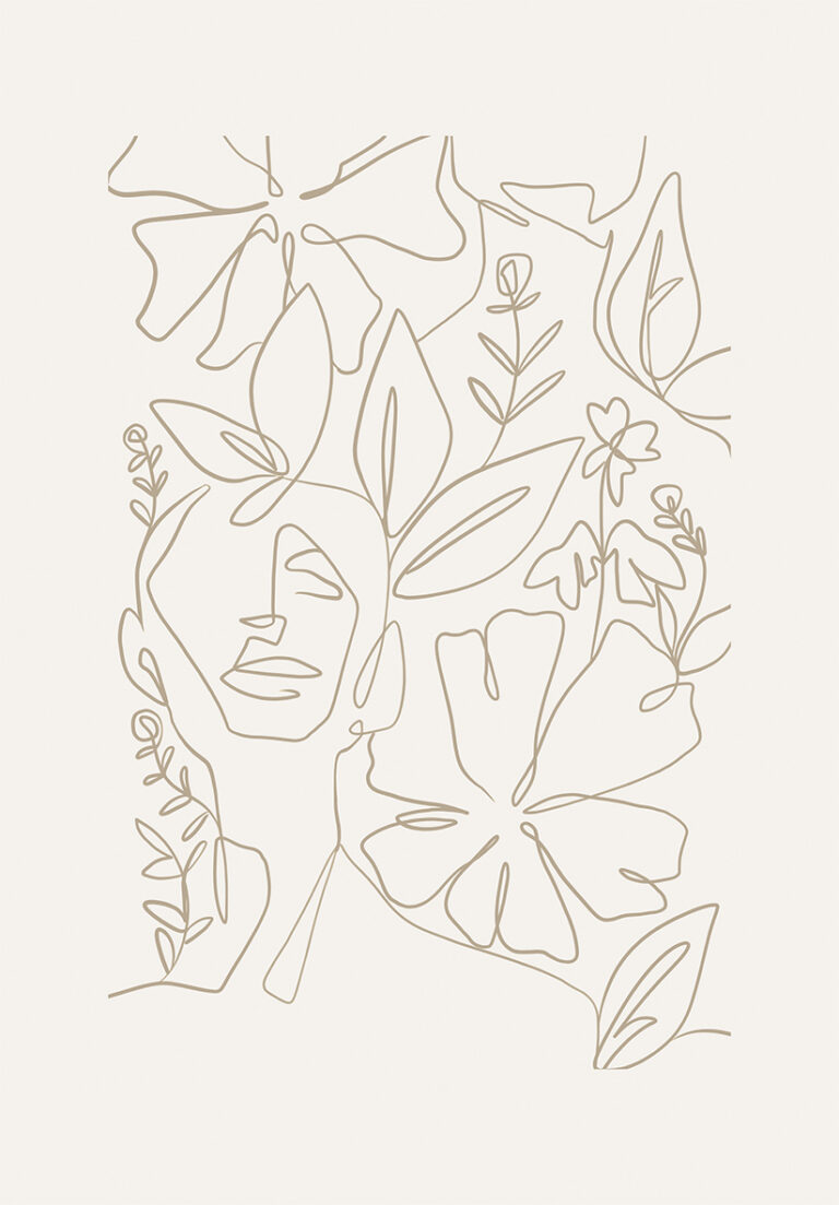 Arte Lineal Minimalista con Motivo Floral