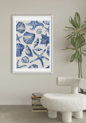 Patrón de Conchas y Estrellas de Mar Azules