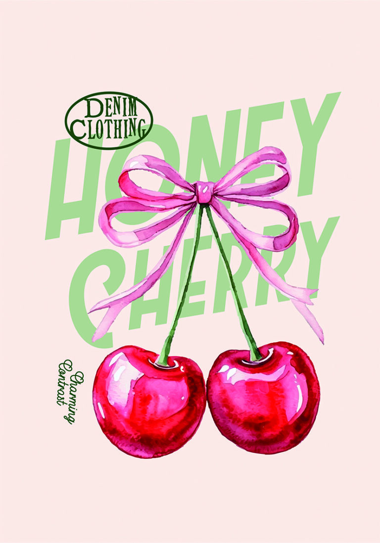 Acuarela de Cerezas Dobles con Tipografía