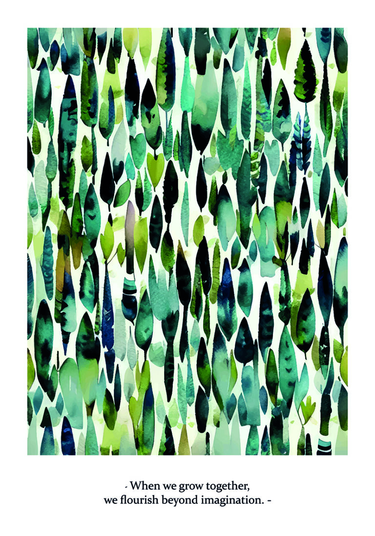 Lámina de Hojas en Acuarela Abstracta