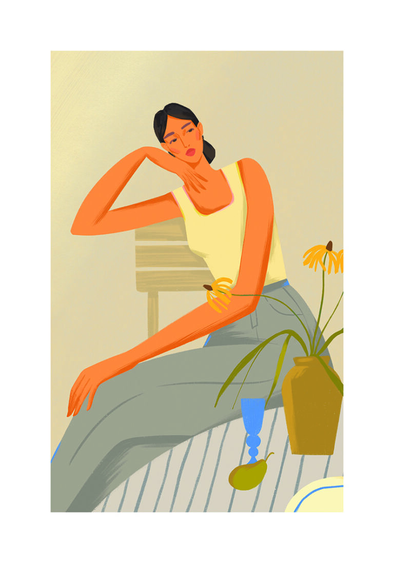 Retrato Minimalista con Toques Amarillos