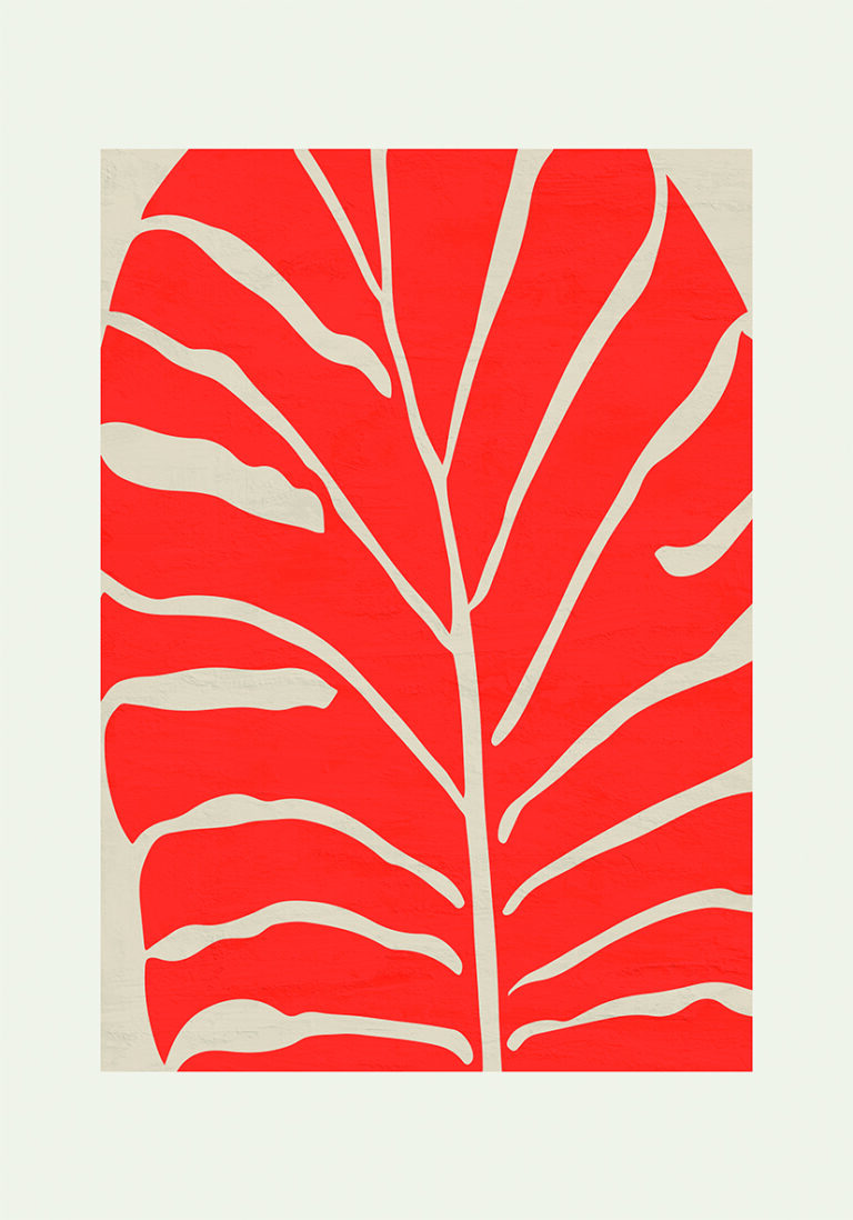 Hoja Tropical Roja en Arte Abstracto