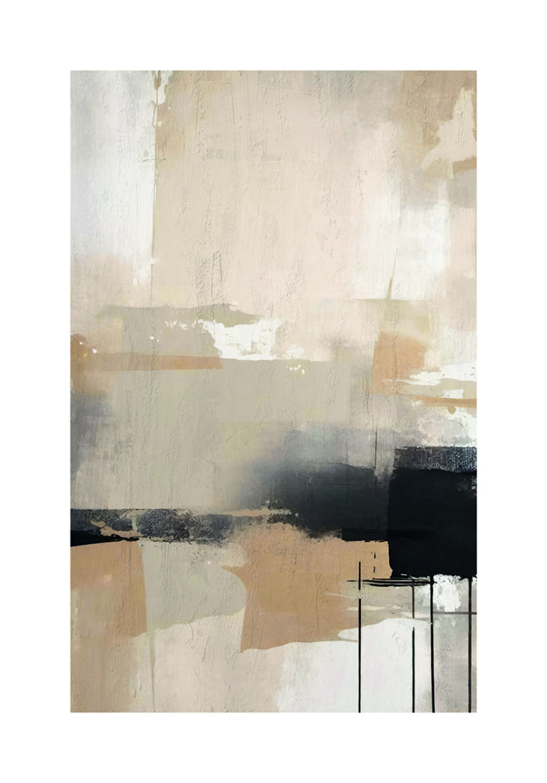 Pintura Abstracta en Beige y Negro