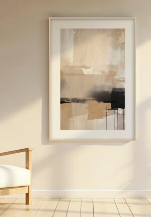 Pintura Abstracta en Beige y Negro