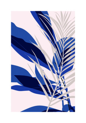 Ilustración Botánica Abstracta en Tonos Azules