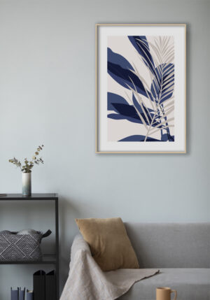 Ilustración Botánica Abstracta en Tonos Azules