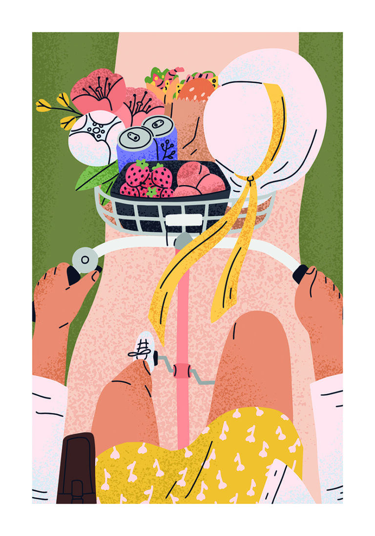 Paseo en Bicicleta con Canasto de Frutas