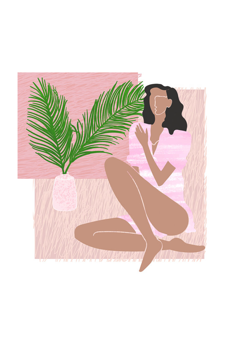 Ilustración Abstracta de Mujer y Palmera