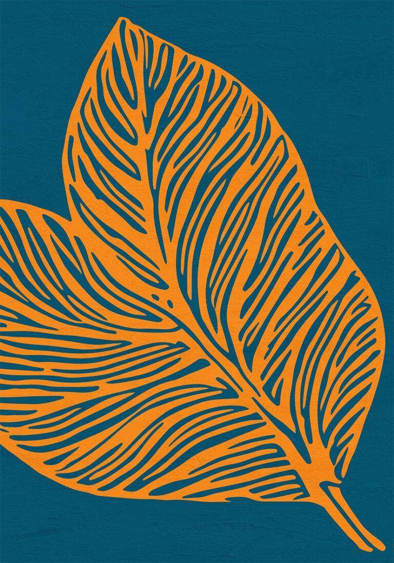 Motivo de Hoja Naranja sobre Fondo Azul