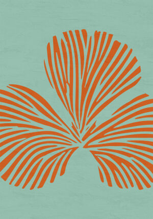 Hoja de Palma Abstracta en Naranja y Azul