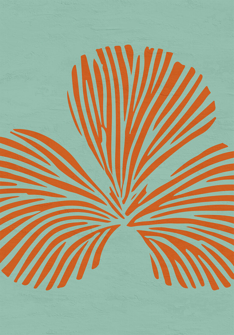 Hoja de Palma Abstracta en Naranja y Azul