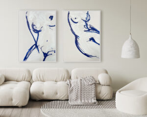 Figuras en Trazos Azules para Interiores con Arte Moderno