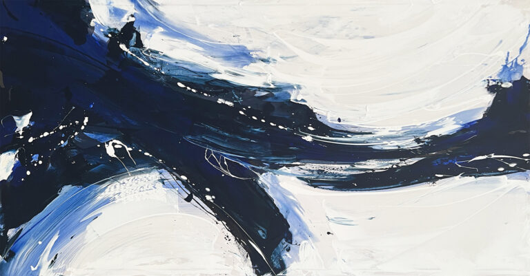 Abstracci¢n Marina Horizontal: Dinamismo en Azules y Blanco