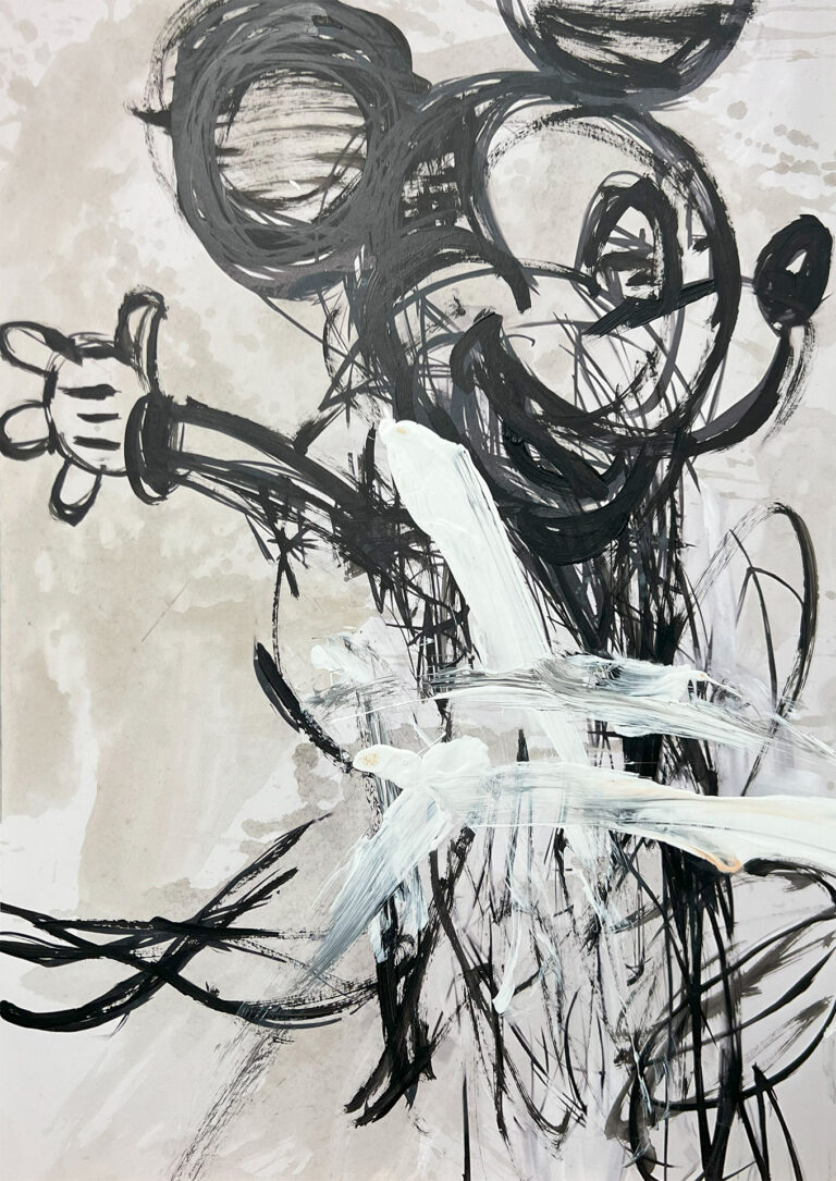 Interpretaci¢n Pop Art: Mickey Mouse en Trazo Din mico Blanco y Negro