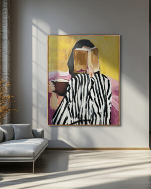 Retrato Abstracto en Rayas y Tonos C lidos para Interiores con Estilo