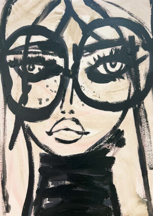 Retrato Abstracto con Gafas: Elegancia en Blanco y Negro con Detalles Texturados