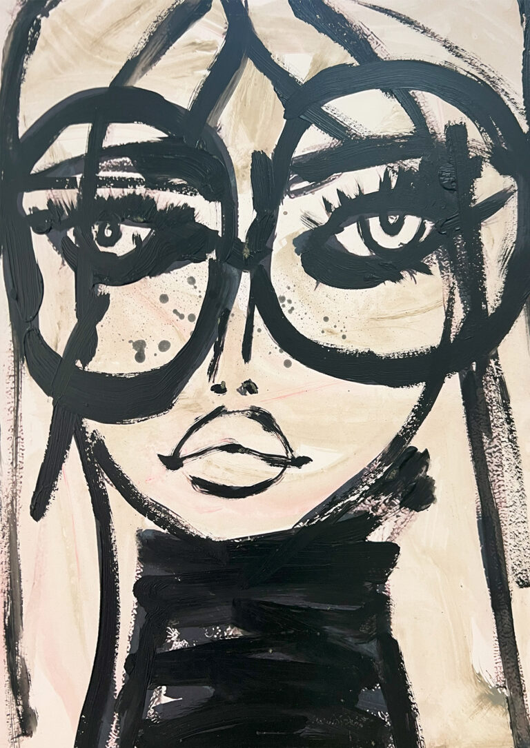 Retrato Abstracto con Gafas: Elegancia en Blanco y Negro con Detalles Texturados