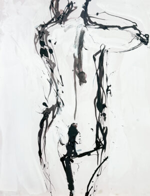 Dibujo Anat¢mico Abstracto: Desnudo Gestual en Tinta Negra sobre Blanco