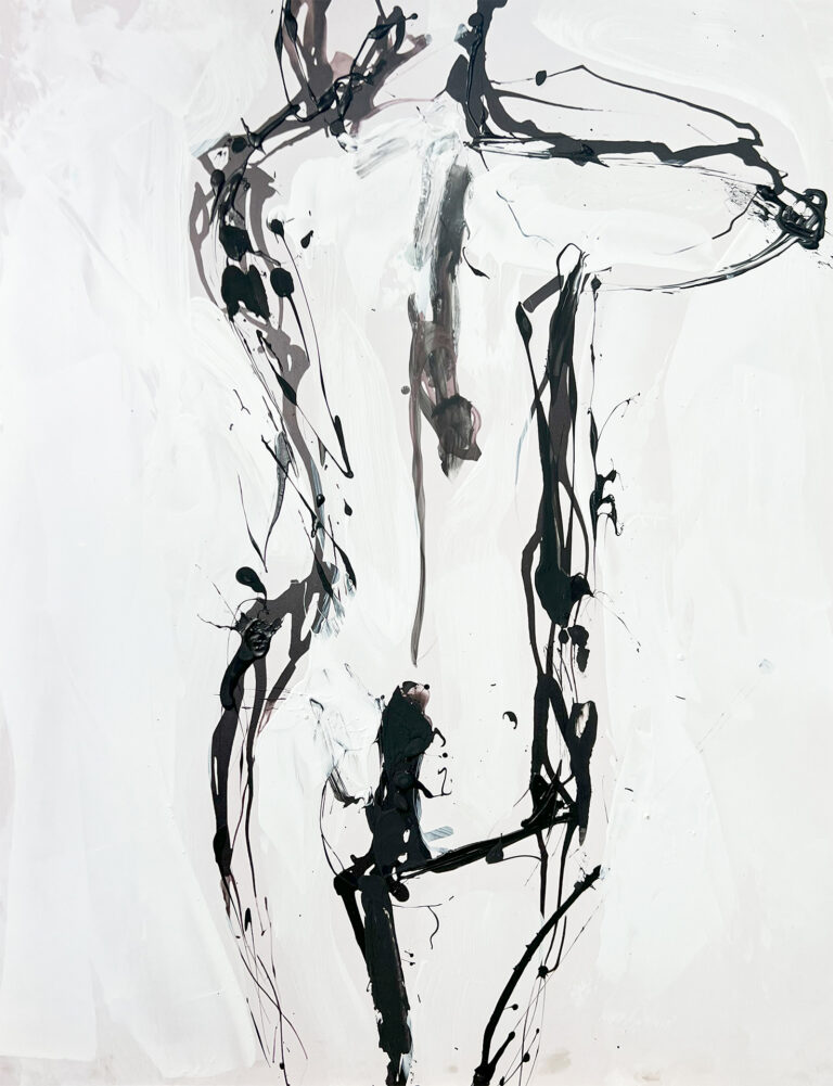 Dibujo Anat¢mico Abstracto: Desnudo Gestual en Tinta Negra sobre Blanco