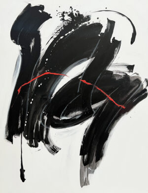 Cuadro abstracto contempor neo en blanco y negro con una nota expresiva en color rojo