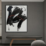 Cuadro abstracto contempor neo en blanco y negro en sal¢n moderno