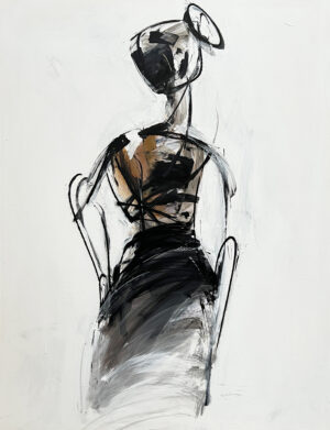 Cuadro abstracto minimalista con figura gestual en tonos tierra