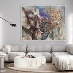 Arte con Elefante y Caligrafía Árabe para Interiores de Lujo