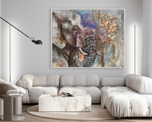 Arte con Elefante y Caligrafía Árabe para Interiores de Lujo
