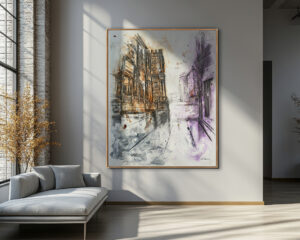 Acuarela Urbana con Púrpura para Espacios con Carácter