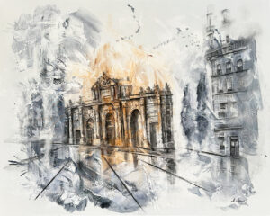 Arco Monumental en Tonos Ocre y Grises para Interiores Distinguidos