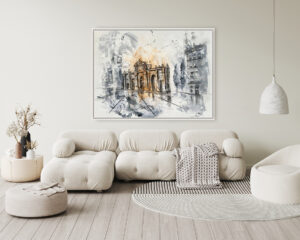 Arco Monumental en Tonos Ocre y Gris para Interiores con Carácter