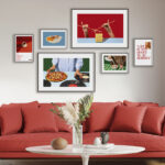 Composición de arte enmarcado en tonos rojos