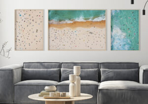 Láminas costeras aéreas modernas enmarcadas