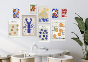 Exposición de arte contemporáneo enmarcado